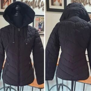 Black Quilted Puffer Jacket with Hood